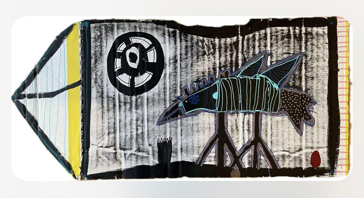 Akryl/tusch på papkasse 19x39 cm (uindrammet)