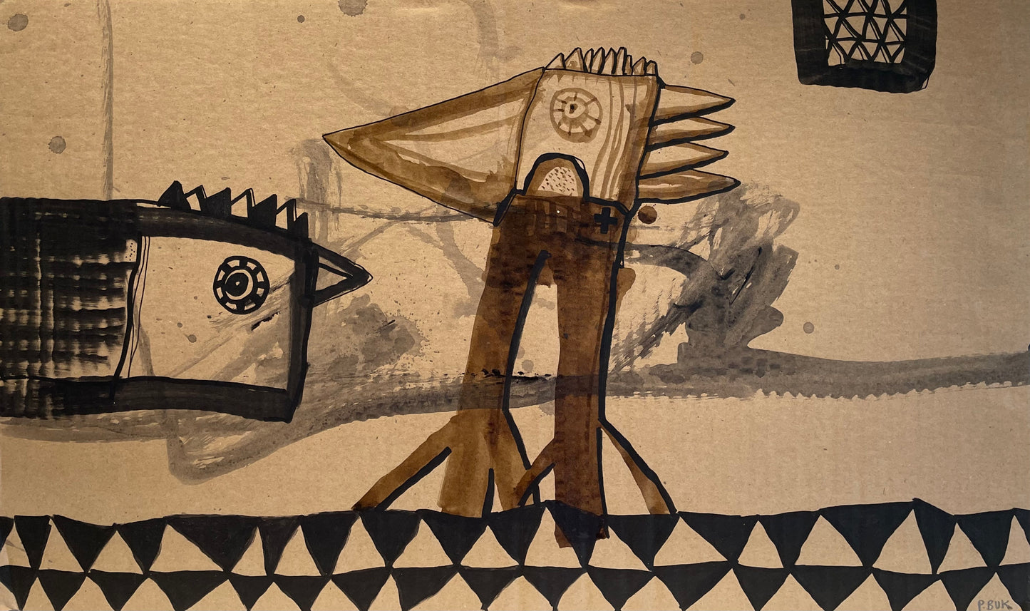 Akryl og tusch på pap 30x50 cm
